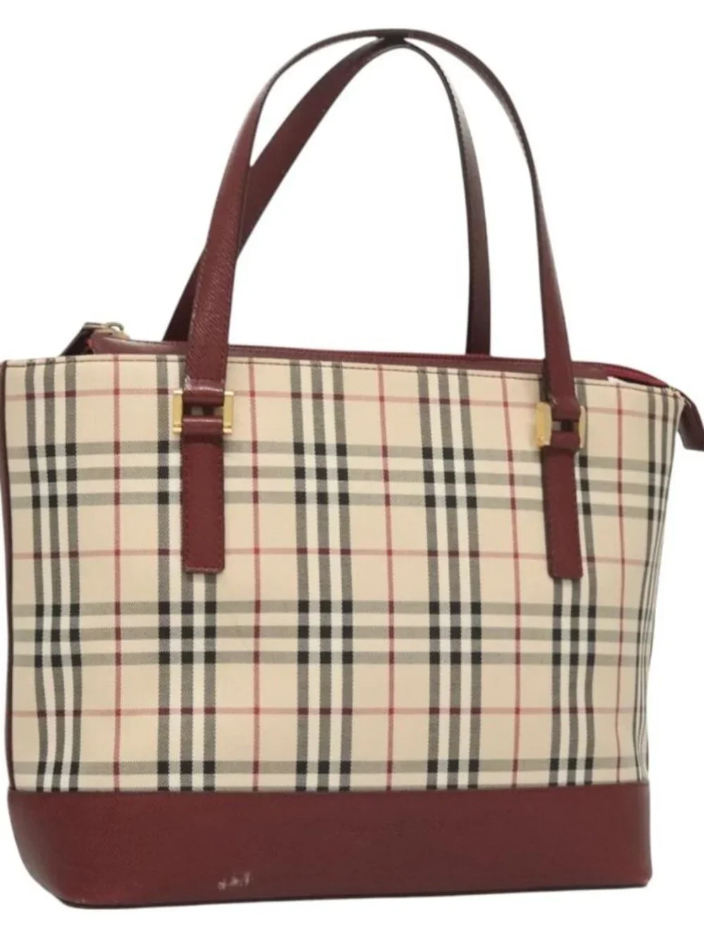 BURBERRY Nova Check Hand Bag Canvas Beige Gold Auth BA2673 - Picture 1 of 16